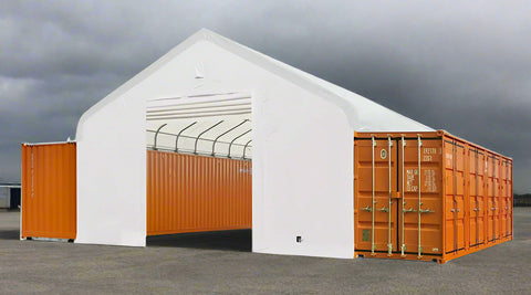 30x40 FT single truss white PVC container shelter with front and back enclosures – heavy-duty storage tent