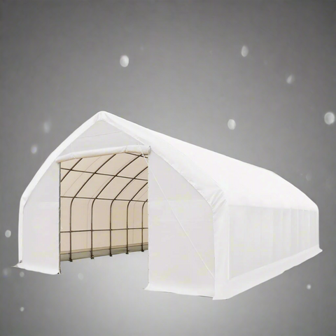 30×50×15 galvanized steel straight-wall storage building with heavy-duty white canopy