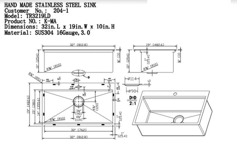 New 32 - Inch Single Bowl Top Mount Stainless Steel Kitchen Sink – Durable & Easy to Install TR3219LD - with | Sold by Uncle Wiener's Wholesale
