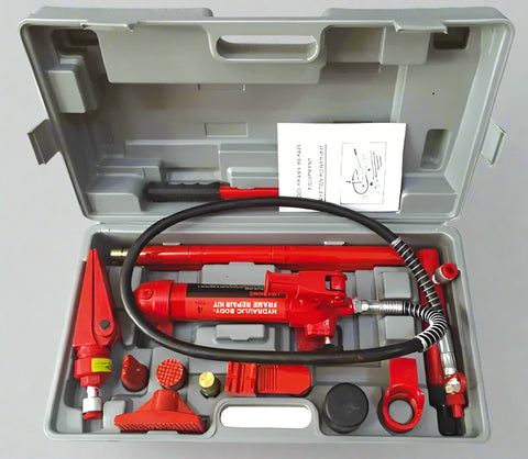 "Porta power hydraulic body repair jack kit with storage case"
"Hydraulic auto frame straightening kit with rams and extensions"
"10 ton red porta power jack system for car and truck frame repair"
