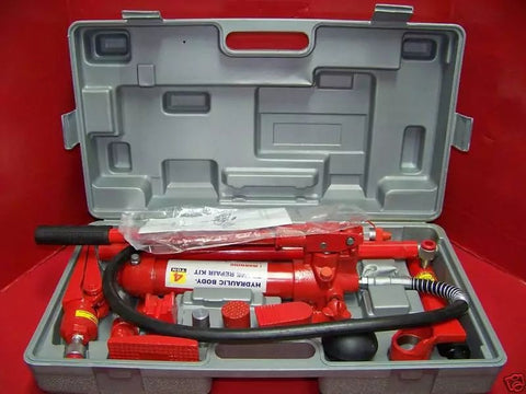 "Porta power hydraulic body repair jack kit with storage case"
"Hydraulic auto frame straightening kit with rams and extensions"
"10 ton red porta power jack system for car and truck frame repair"