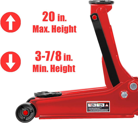 4 Ton Dual Piston Hydraulic Jack – Full Side View in Red
Low Profile Floor Jack – Close-Up of Pump and Wheels
Heavy-Duty Hydraulic Jack – Front View with Wide Frame
Dual Piston Jack – Rubber Pad and Lift Saddle Detail
Hydraulic Floor Jack – In Use with Car for Lifting Demonstration