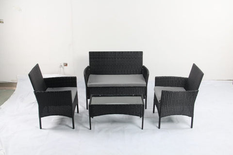 4 PCS Outdoor PE Rattan Furniture Set – Black Patio Sofa Chairs with Cushions and Glass Coffee Table