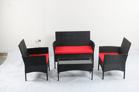 4 PCS Outdoor PE Rattan Furniture Set – Black Patio Sofa Chairs with Cushions and Glass Coffee Table