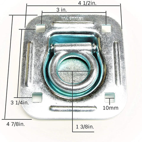 Recessed tie-down anchor with zinc-coated backplate and bolts
Heavy-duty anchor kit components for trailer installations
4-pack tie down anchor set with mounting hardware
High-strength trailer anchor kit with silver finish