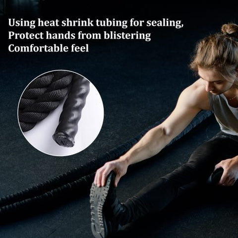 40 FT Black Heavy-Duty Battle Rope Coiled
Close-up of Textured Handle and Grip
Removable Nylon Protective Sleeve
Rope in Use – Cardio Training Session
Athlete Performing Rope Waves – Full-Body Workout
Strength Rope for CrossFit Conditioning