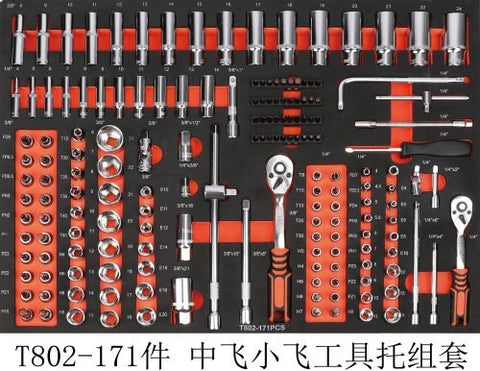 Front view of 421-piece mechanic tool cabinet with drawers
Drawer open showing organized socket tray
Tool tray with wrenches and pliers inside cabinet
Rolling steel tool cabinet with side handle
Heavy-duty mechanic tool trolley with casters