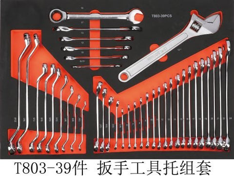Front view of 421-piece mechanic tool cabinet with drawers
Drawer open showing organized socket tray
Tool tray with wrenches and pliers inside cabinet
Rolling steel tool cabinet with side handle
Heavy-duty mechanic tool trolley with casters