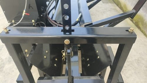 Skid steer firewood processor with 45-ton splitter attached
Log splitter with Stihl saw mounting plate
Firewood processing log cradle and splitting wedge
Heavy-duty 45-ton log processor on worksite
Operator splitting wood from skid steer seat