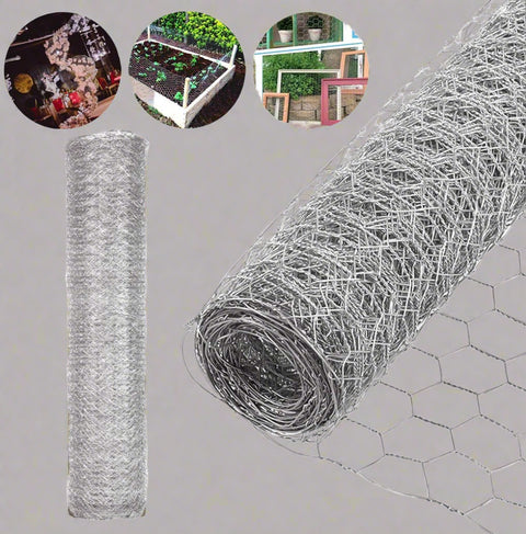 "5 FT x 100 FT Chicken Poultry Wire Fence Roll 320635"
"20 Gauge Hexagonal Wire Mesh for Poultry and Gardens"
"Durable Galvanized Chicken Wire Fence for Outdoor Use"