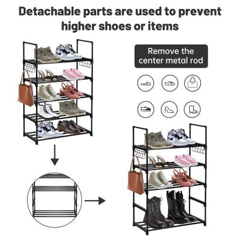 5-Tier Metal Shoe Rack – Front View
Freestanding Shoe Organizer with Hooks – In Use
Shoe Storage Rack Holding 20+ Pairs – Side Angle
Entryway Metal Shoe Rack with Hooks
Easy-to-Assemble Shoe Shelf – Unboxed View