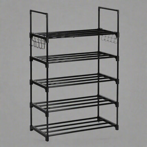 5-Tier Metal Shoe Rack – Front View
Freestanding Shoe Organizer with Hooks – In Use
Shoe Storage Rack Holding 20+ Pairs – Side Angle
Entryway Metal Shoe Rack with Hooks
Easy-to-Assemble Shoe Shelf – Unboxed View