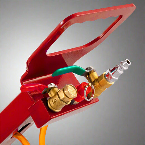 Triple Bag Pneumatic Air Jack – 5 Ton Capacity in Red and Black
5 Ton Air Jack – Top View Showing Triple Airbags and Base
Adjustable Handle Pneumatic Air Jack – Folded Position for Storage
Heavy-Duty Air Jack – Full Setup with Hose and Handle
Triple Air Bag Jack in Use – Lifting a Vehicle