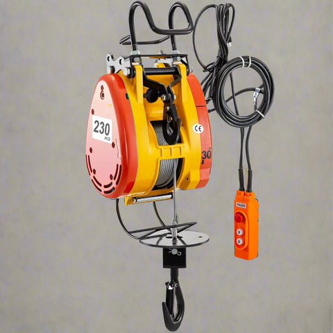 500 lb electric wire rope hoist with steel hook for garage use
Overhead crane hoist 110V with compact body design
Red electric shop hoist 500 lbs capacity for lifting
110V electric hoist with heavy-duty safety hook