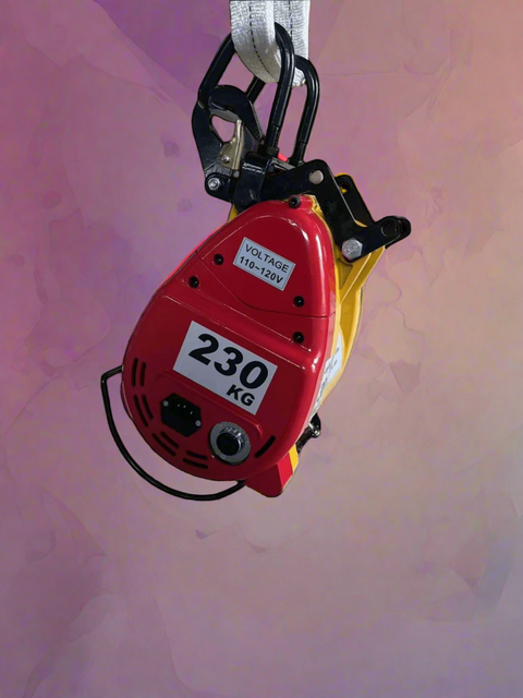 500 lb electric wire rope hoist with steel hook for garage use
Overhead crane hoist 110V with compact body design
Red electric shop hoist 500 lbs capacity for lifting
110V electric hoist with heavy-duty safety hook