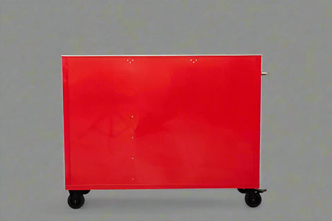 Red Siebel 55-inch tool bench with stainless steel top and drawers
Green enamel 10-drawer workbench on caster wheels
Close-up of 10 drawer tool storage cabinet β black finish
Side view of industrial mobile tool bench
Heavy-duty workstation with stainless worktop and locking wheels