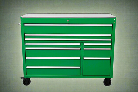 NEW 55" SIEBEL 10 - DRAWER TOOL BENCH WITH STAINLESS STEEL TOP - with Green | Sold by Uncle Wiener's Wholesale