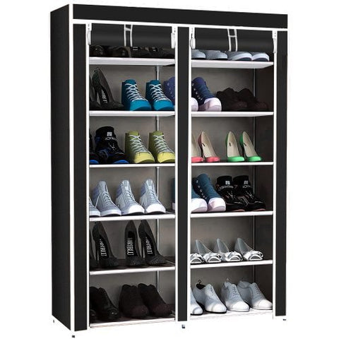 6-Shelf Freestanding Shoe Rack Organizer – Full View
Entryway Shoe Storage Unit with Black Steel Frame
Assembled Closet Organizer with Footwear
Shoe Rack in Use in Bedroom Closet
Freestanding Gray & Black 6-Shelf Shoe Organizer