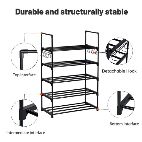6-Shelf Freestanding Shoe Rack Organizer – Full View
Entryway Shoe Storage Unit with Black Steel Frame
Assembled Closet Organizer with Footwear
Shoe Rack in Use in Bedroom Closet
Freestanding Gray & Black 6-Shelf Shoe Organizer