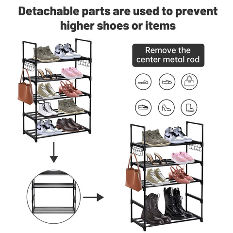 6-Shelf Freestanding Shoe Rack Organizer – Full View
Entryway Shoe Storage Unit with Black Steel Frame
Assembled Closet Organizer with Footwear
Shoe Rack in Use in Bedroom Closet
Freestanding Gray & Black 6-Shelf Shoe Organizer