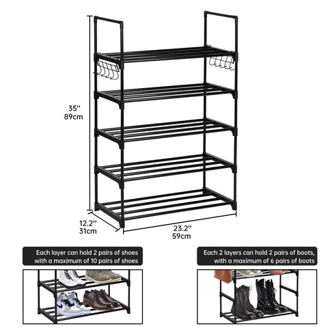 6-Shelf Freestanding Shoe Rack Organizer – Full View
Entryway Shoe Storage Unit with Black Steel Frame
Assembled Closet Organizer with Footwear
Shoe Rack in Use in Bedroom Closet
Freestanding Gray & Black 6-Shelf Shoe Organizer
