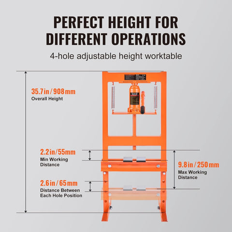 6-Ton H-Frame Hydraulic Shop Floor Press – Heavy-Duty Steel Frame with Safety Relief Valve for Garage and Workshop