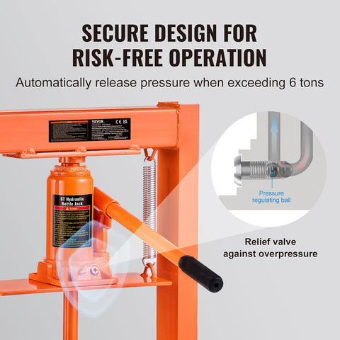 6-Ton H-Frame Hydraulic Shop Floor Press – Heavy-Duty Steel Frame with Safety Relief Valve for Garage and Workshop