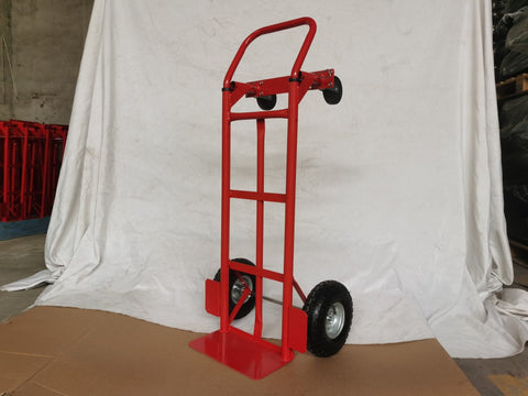 600 LB 2-in-1 convertible hand truck with platform dolly and steel frame – red