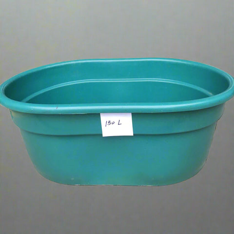 Large plastic livestock water trough 60L
150L green oval animal feed tub with handles
Farm animal drinking from 380L plastic waterer