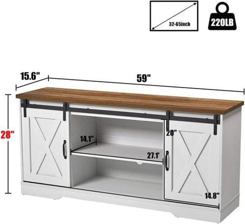 “65 inch rustic barn door TV stand in white”
“Farmhouse style media cabinet with sliding doors”
“Living room setup with gray barn door console”
“TV console with adjustable shelves and cable management”
“Modern rustic media storage cabinet for 70 inch TVs”