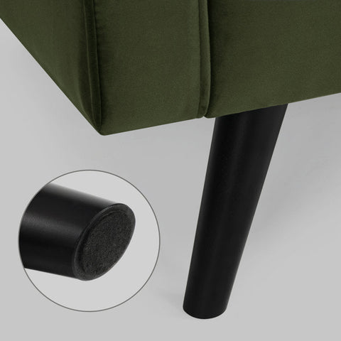 69.7-inch modern velvet sofa in navy blue with tufted back
Gray velvet upholstered sofa with pillows
Side view of modern green couch with wooden legs
Mid-century couch with tufted back and square arms