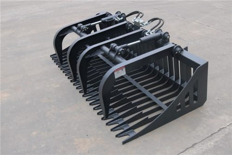 72" root grapple bucket attachment front view
Heavy-duty grapple bucket with dual hydraulic cylinders
Side view of SS grapple bucket in black finish
Top-angle view of 84" grapple for skid steer