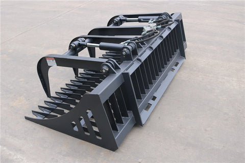 72" root grapple bucket attachment front view
Heavy-duty grapple bucket with dual hydraulic cylinders
Side view of SS grapple bucket in black finish
Top-angle view of 84" grapple for skid steer
