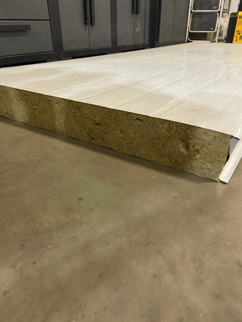 “8ft insulated sandwich steel panel with rock wool core”
“Close-up of fire-rated steel panel insulation surface”