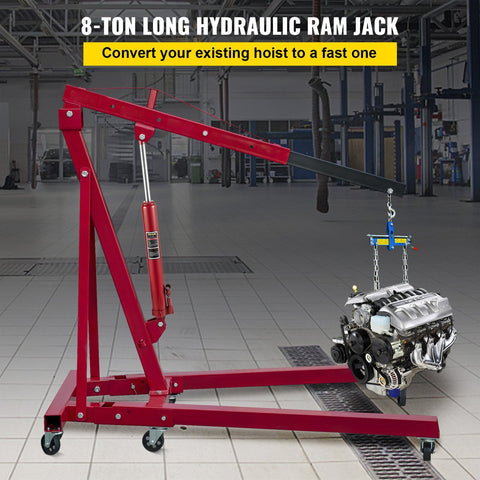 8-Ton Long Ram Hydraulic Jack β Full Side View in Red
Hydraulic Long Ram Jack β Pump Handle and Cylinder Detail
Heavy-Duty 8 Ton Jack β Top Cap and Piston Close-Up
Red Steel Long Ram Jack β Mounted on Engine Hoist Setup
Shop Crane Hydraulic Jack β Long Stroke Adjustment View