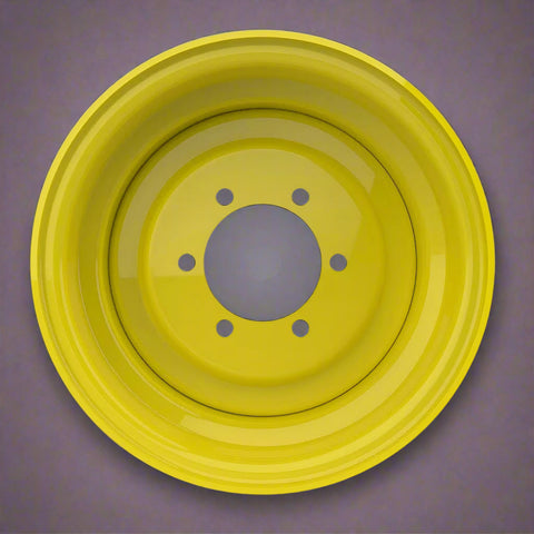 “8x15 JD Yellow AG Rim with 6 bolt holes”
“Heavy-duty tractor implement rim in Off-White”
“Tractor wheel rim compatible with 11L-15 and 9.5L-15 tires”
“Side angle view of farm equipment 8-bolt rim”
“Steel agricultural rim in John Deere yellow”
