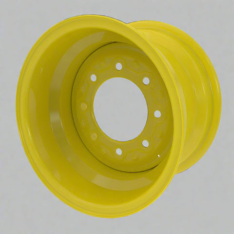 “8x15 JD Yellow AG Rim with 6 bolt holes”
“Heavy-duty tractor implement rim in Off-White”
“Tractor wheel rim compatible with 11L-15 and 9.5L-15 tires”
“Side angle view of farm equipment 8-bolt rim”
“Steel agricultural rim in John Deere yellow”