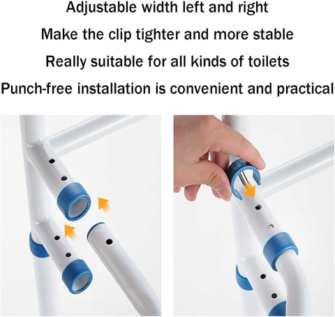 Adjustable Toilet Grab Rail – Front Setup View
Bathroom Safety Handrail – Close-Up of Padded Grips
Tool-Free Toilet Safety Frame – Assembled View
Senior Bathroom Support Rail – In Use
Toilet Frame for Elderly – Product Dimensions