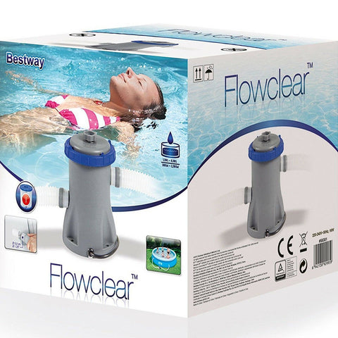 Bestway Flowclear 1500 GPH Pool Filter Pump front view
Bestway 58390 pump for above-ground pools
Bestway filter pump 1500 gallons per hour