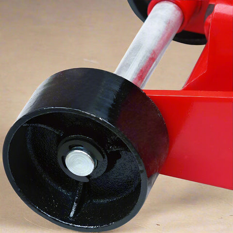 Big Red Steel Floor Jack – 2 Ton Hydraulic Lift Tool
Low Profile Red Garage Jack – Model T83502
Hydraulic Car Jack with Pedal and Casters
Heavy-Duty Vehicle Jack – Wide Base Support
Close-Up of Floor Jack Casters and Lifting Arm