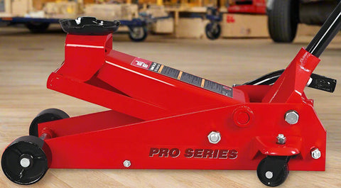 Big Red Steel Floor Jack – 2 Ton Hydraulic Lift Tool
Low Profile Red Garage Jack – Model T83502
Hydraulic Car Jack with Pedal and Casters
Heavy-Duty Vehicle Jack – Wide Base Support
Close-Up of Floor Jack Casters and Lifting Arm