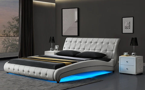 Modern Italy Style Button Tufted PU Leather Bed Frame – King and Queen Size in Black or White with Padded Headboard and Footboard