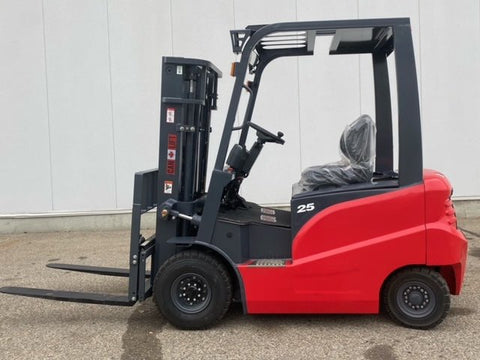 CanLift 5,500 lb electric forklift front side view
Side profile of electric forklift with red cabin
CanLift warehouse forklift with 4-foot lift
Battery-powered forklift in industrial setting
Forklift with cabin and side shift attachment