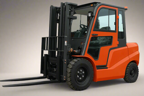 CanLift 5,500 lb electric forklift front side view
Side profile of electric forklift with red cabin
CanLift warehouse forklift with 4-foot lift
Battery-powered forklift in industrial setting
Forklift with cabin and side shift attachment