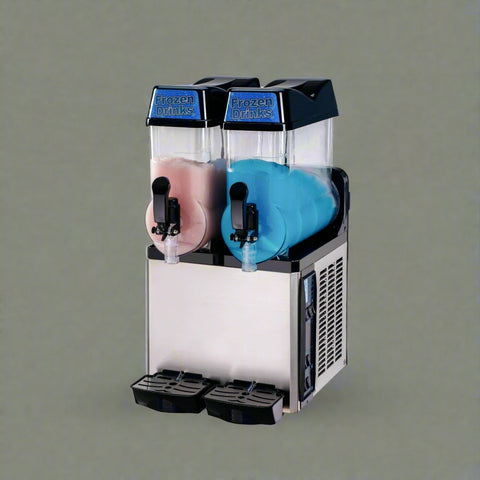 • “Triple tank commercial slush drink machine – 36L capacity”
• “Frozen drink dispenser with LED top lighting”
• “Side view of commercial slush machine in stainless steel finish”
• “24L double tank slush drink machine for bars and cafés”
• “Embraco-powered commercial frozen drink machine”