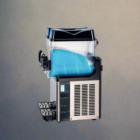 • “Triple tank commercial slush drink machine – 36L capacity”
• “Frozen drink dispenser with LED top lighting”
• “Side view of commercial slush machine in stainless steel finish”
• “24L double tank slush drink machine for bars and cafés”
• “Embraco-powered commercial frozen drink machine”