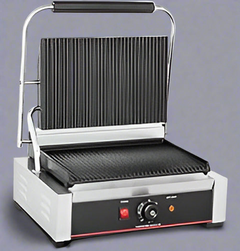 “Single commercial panini press grill with cast iron plates”
“Double panini press grill for restaurant and food truck use”