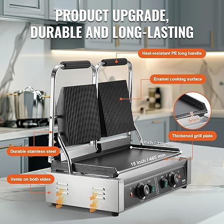 “Single commercial panini press grill with cast iron plates”
“Double panini press grill for restaurant and food truck use”