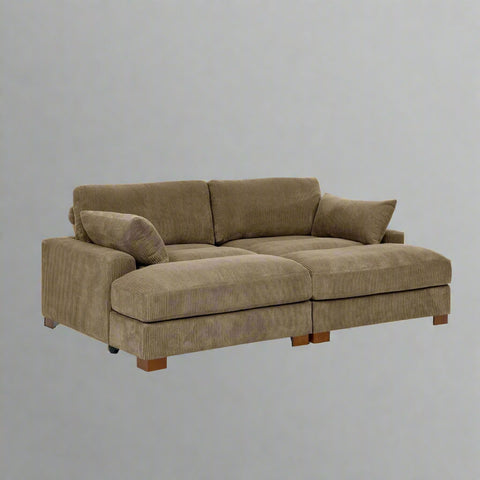 Oversized modular corduroy sofa with ottoman
Gray corduroy sectional sofa
Cream corduroy sofa with plush seating
Custom living room layout with ottoman
Deep seat cozy couch with corduroy fabric