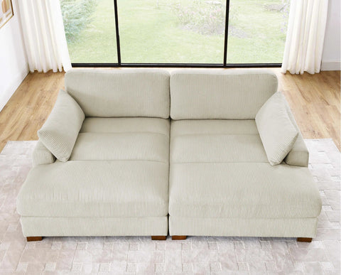 Oversized modular corduroy sofa with ottoman
Gray corduroy sectional sofa
Cream corduroy sofa with plush seating
Custom living room layout with ottoman
Deep seat cozy couch with corduroy fabric